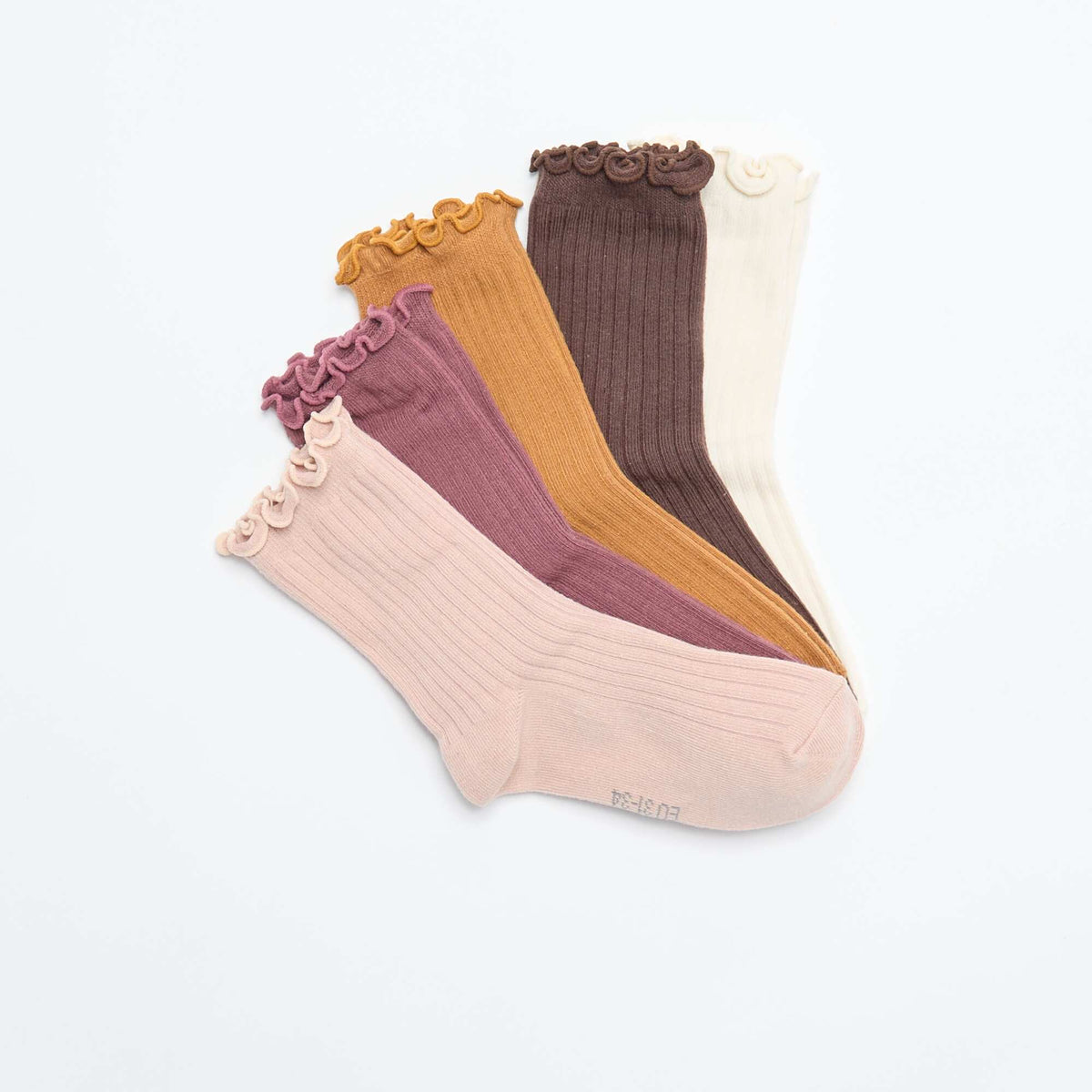 Pack of 5 pairs of socks with ruffled trim BROWN