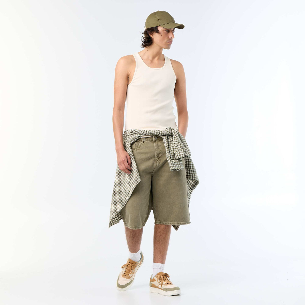 Plain ribbed knit tank top WHITE