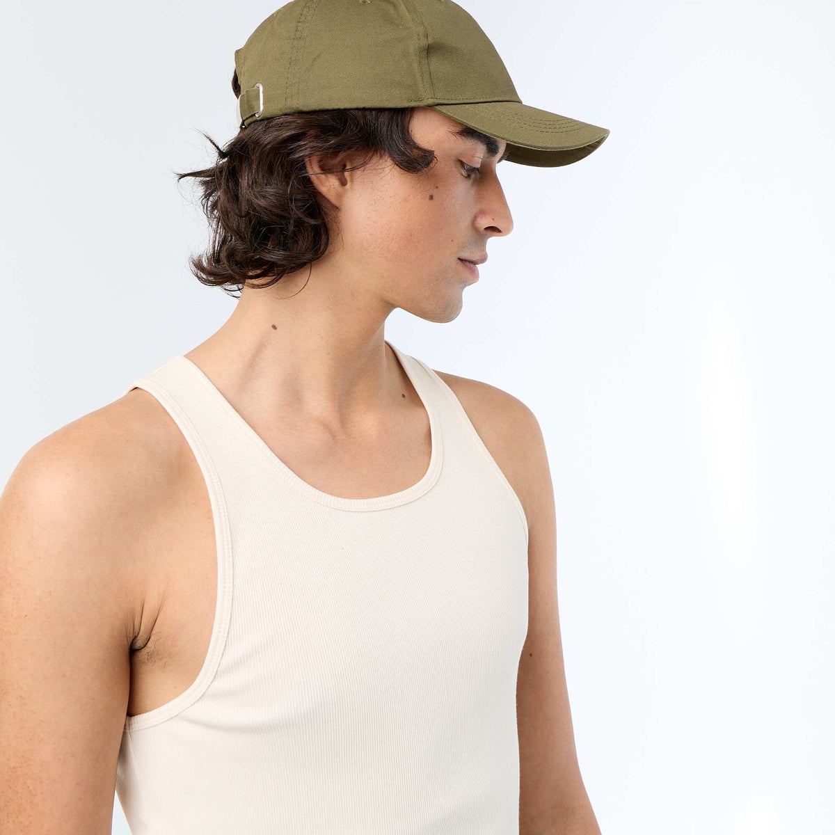 Plain ribbed knit tank top WHITE