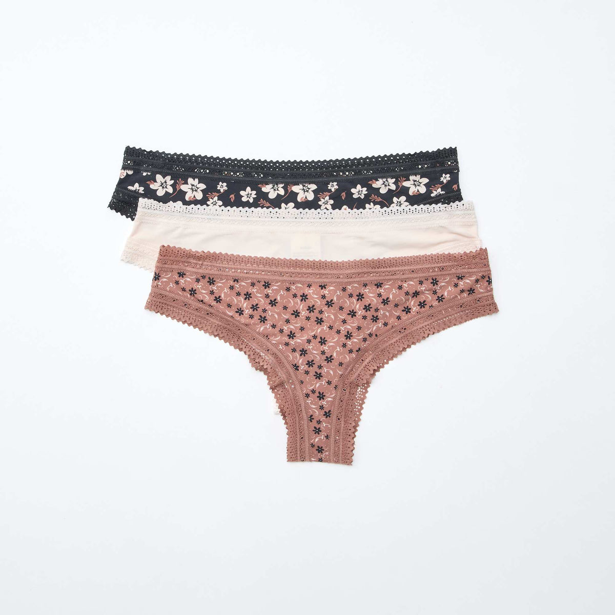 Pack of 3 Printed Microfiber Thongs BLACK
