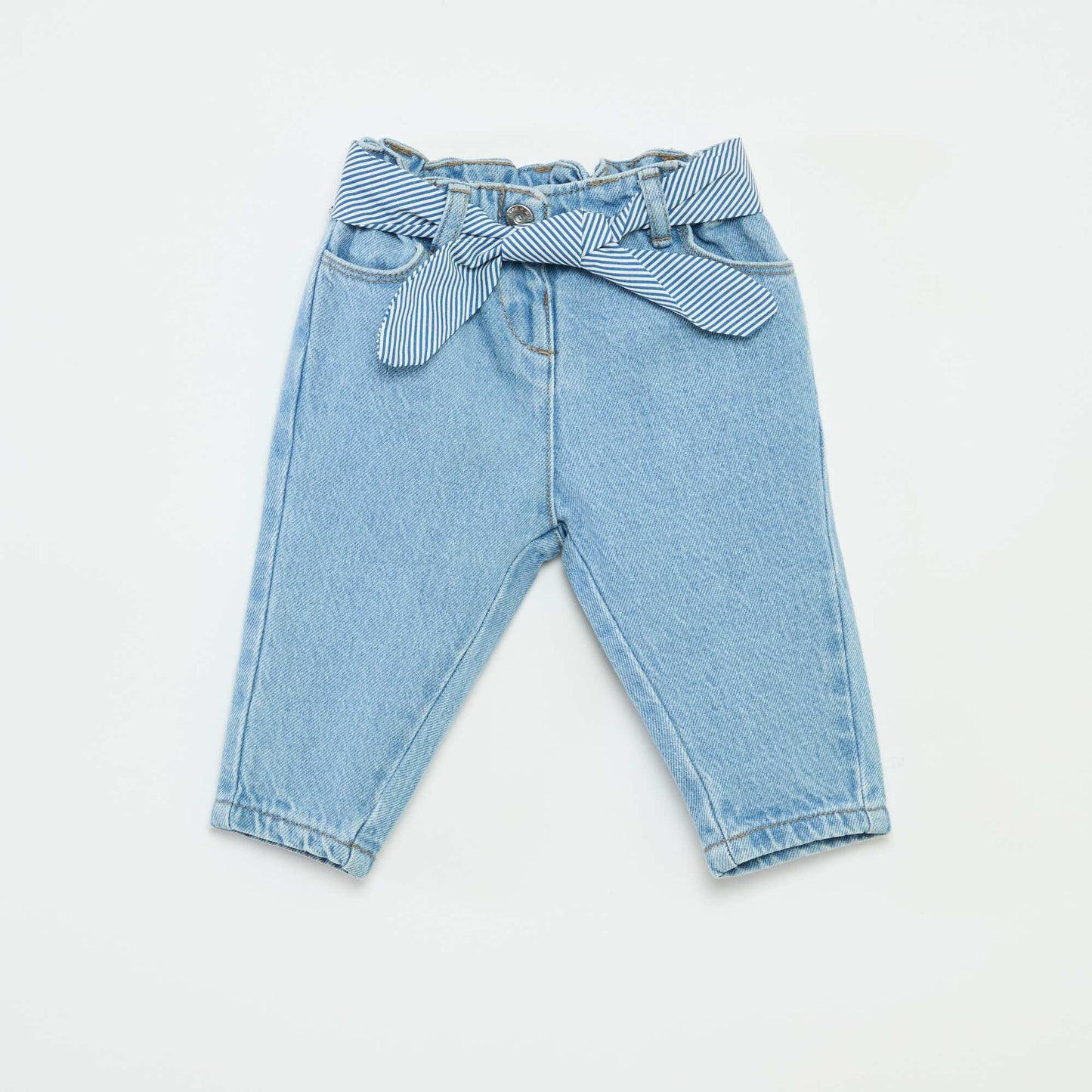 Paperbag jeans with patterned belt BLUE