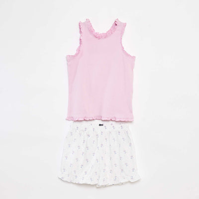 2-piece pyjama set - printed shorts + vest top WHITE