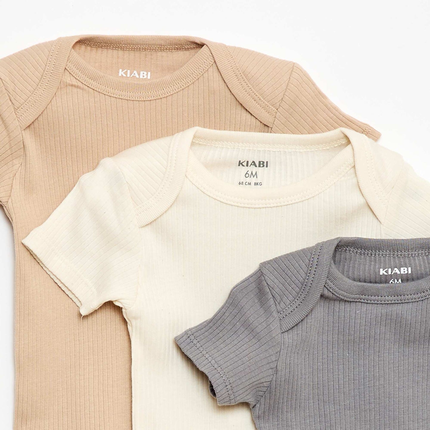 Plain knit grow-with-them bodysuits - Pack of 3 BEIGE