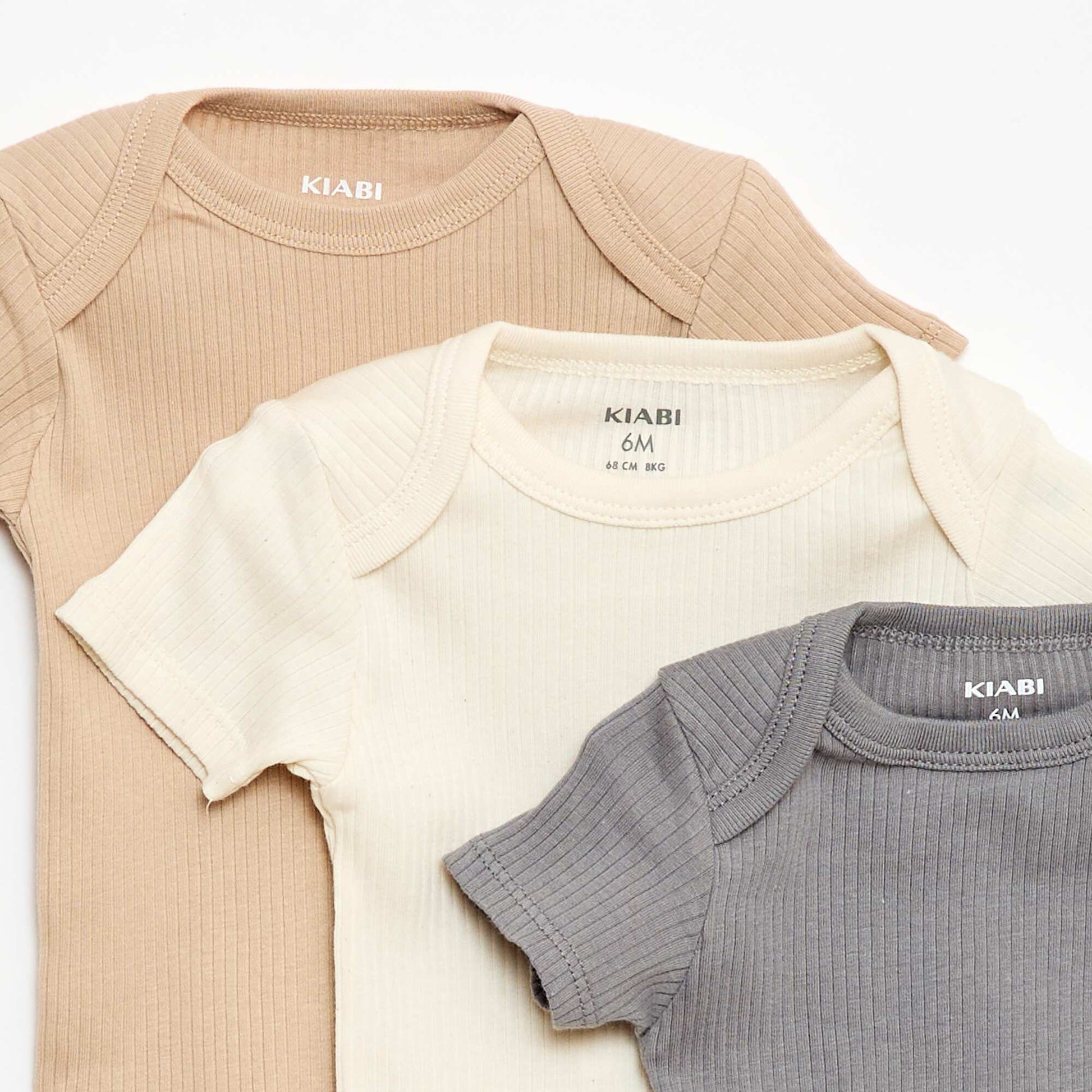 Plain knit grow-with-them bodysuits - Pack of 3 BEIGE