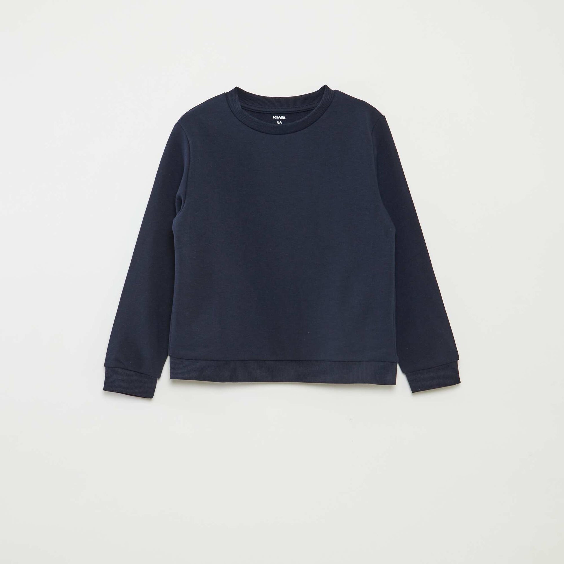 Plain French terry sweatshirt with round neck BLUE
