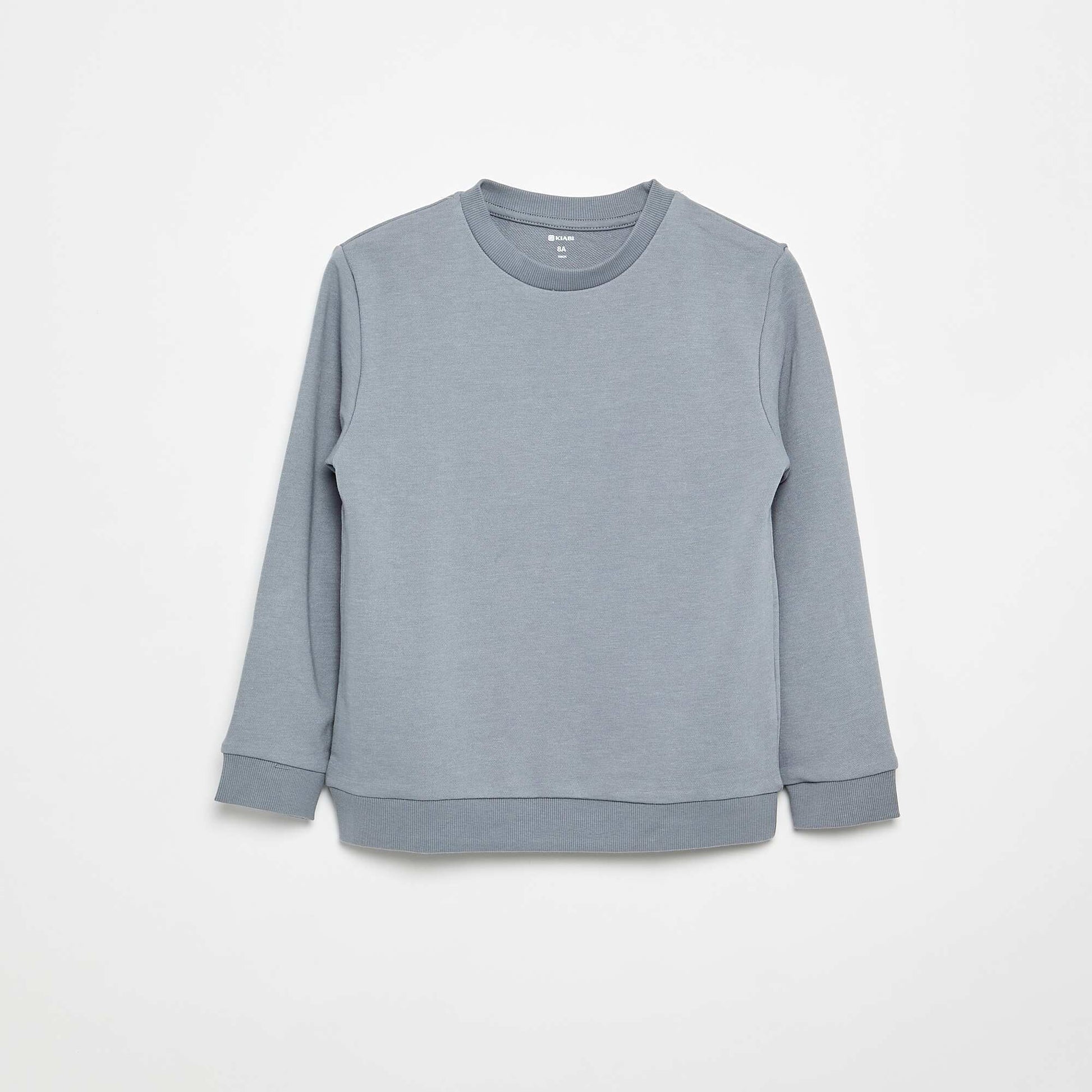 Plain French terry sweatshirt with round neck BLUE