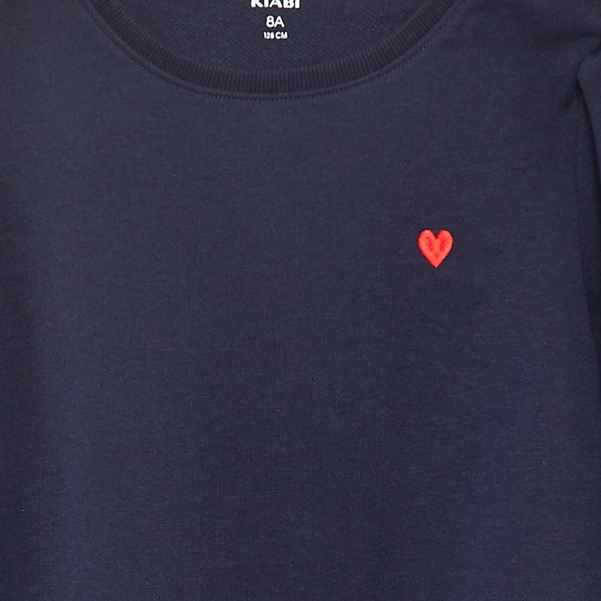 Plain sweatshirt with heart embroidery BLUE