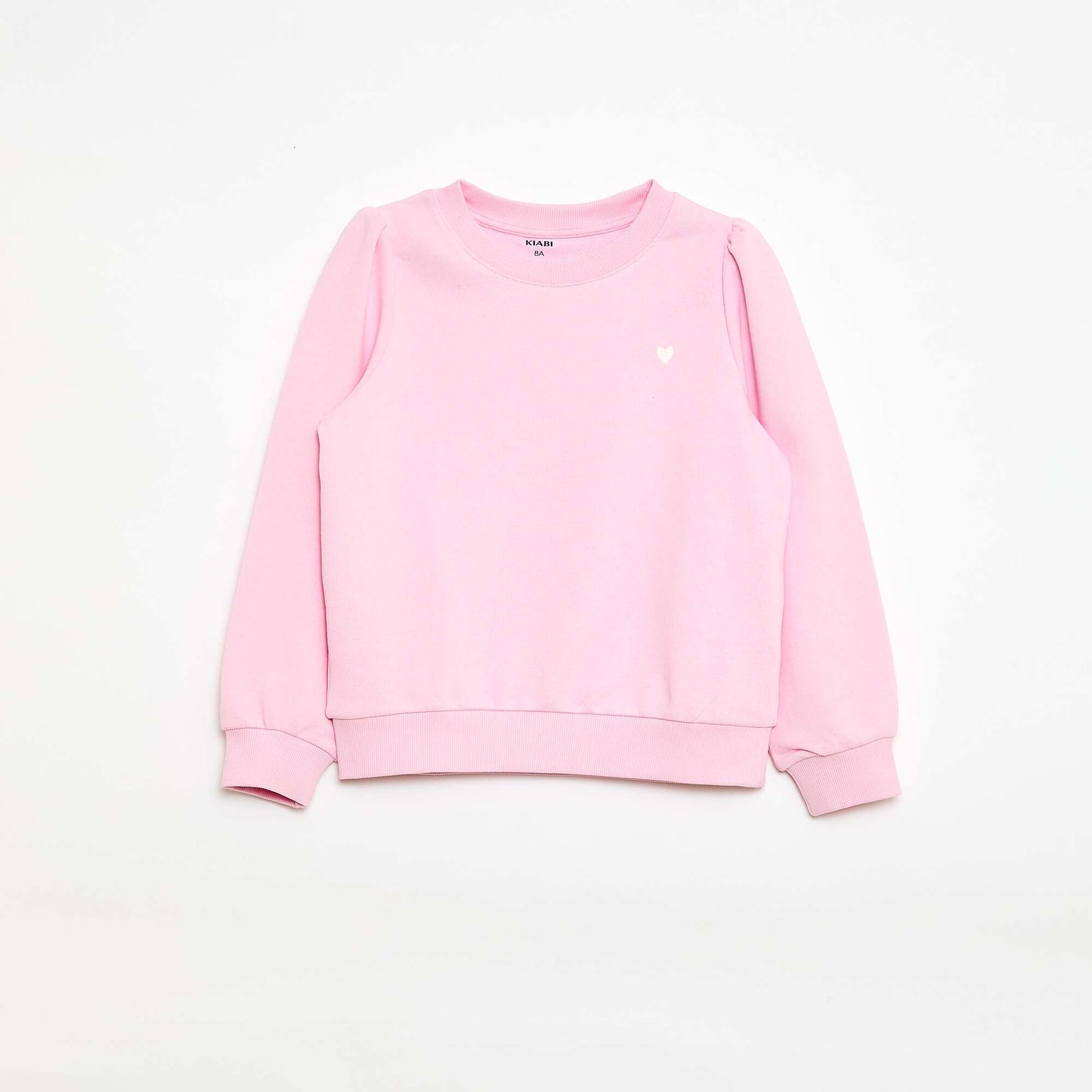 Plain sweatshirt with heart embroidery PINK