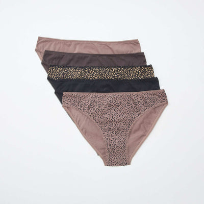 Pack of 5 Briefs - Plain and Printed BROWN
