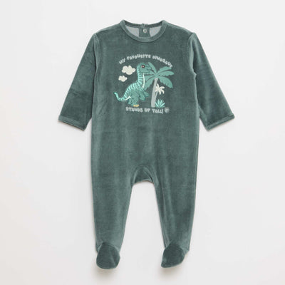 Cotton Velvet 'Jurassic World' Sleepsuit GREEN