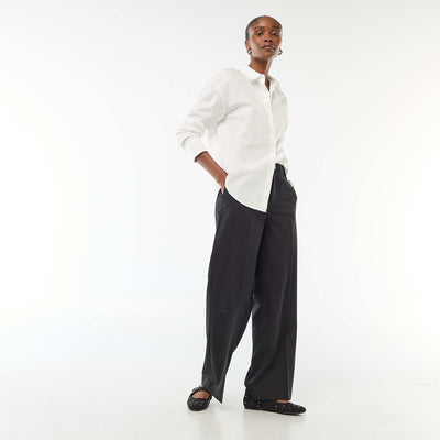High-Waisted Wide-Leg Trousers with Belt Loops BLACK