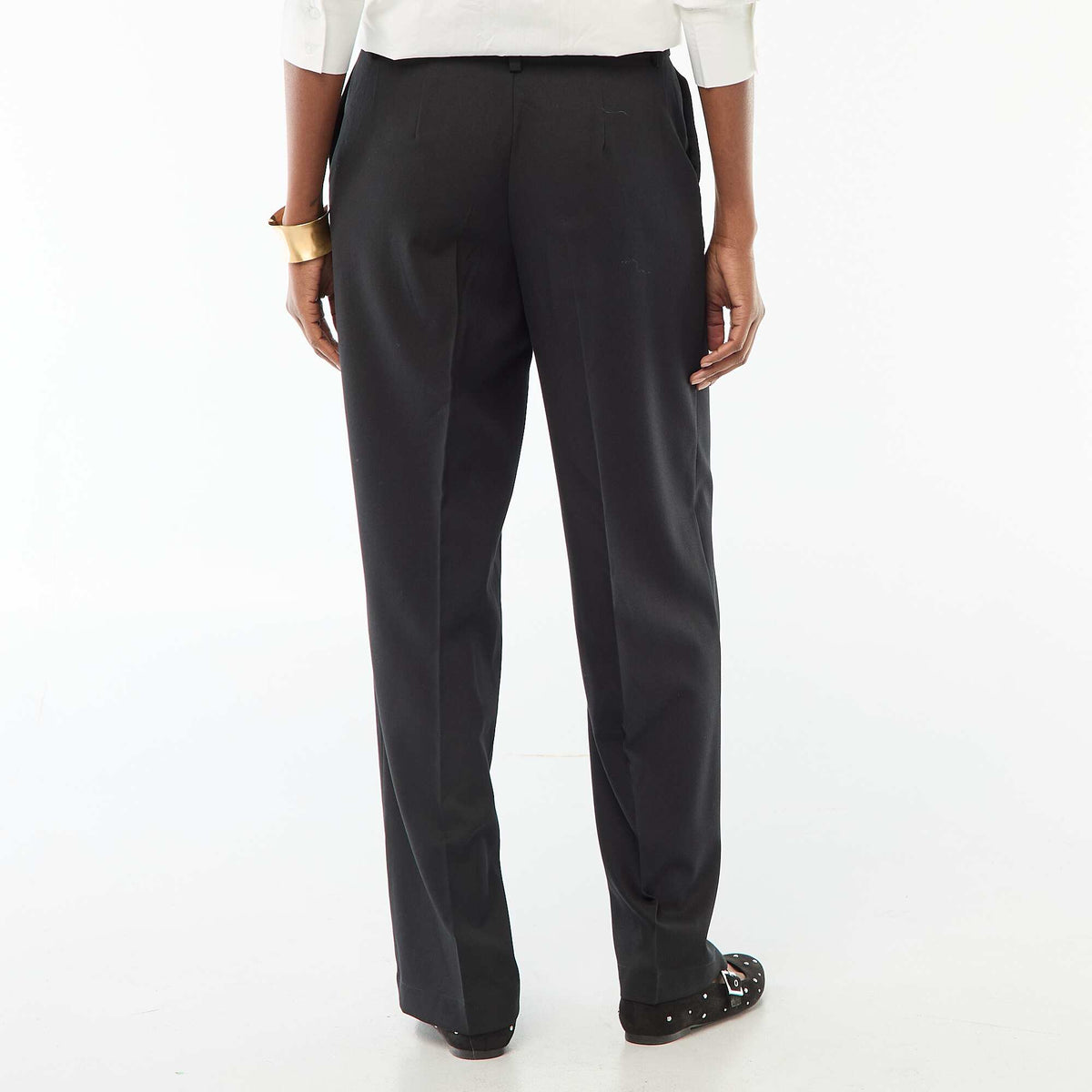 High-Waisted Wide-Leg Trousers with Belt Loops BLACK