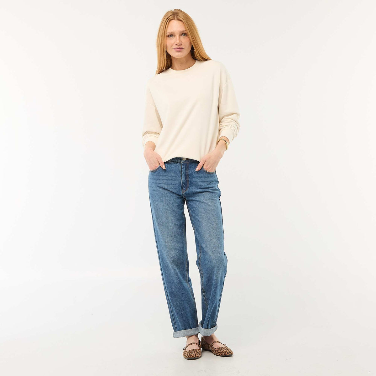 Cotton Straight Denim Jeans BLUE