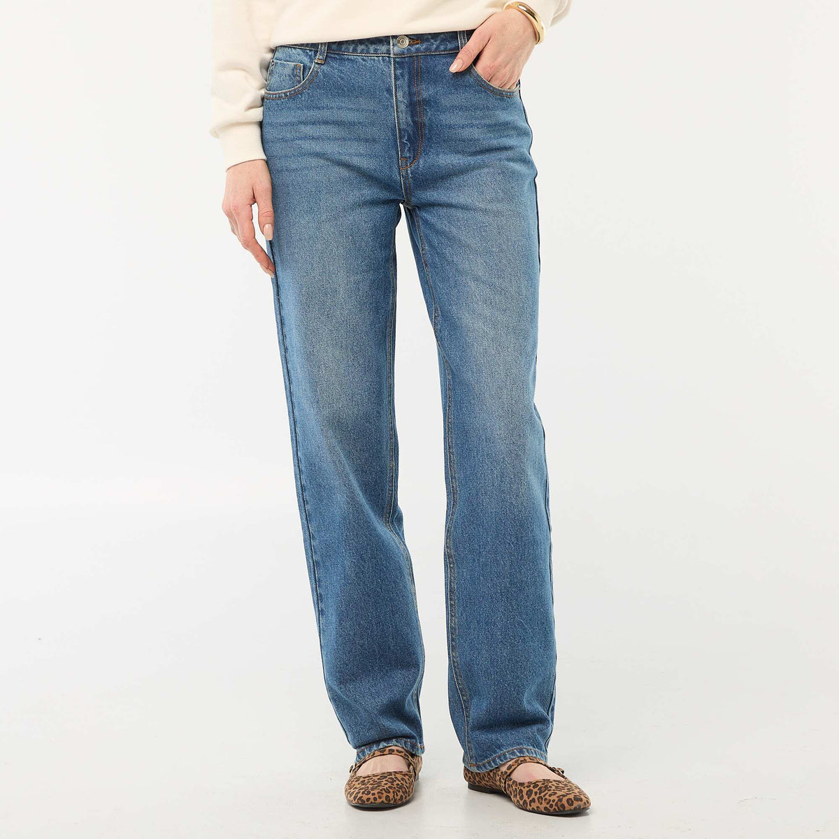 Cotton Straight Denim Jeans BLUE