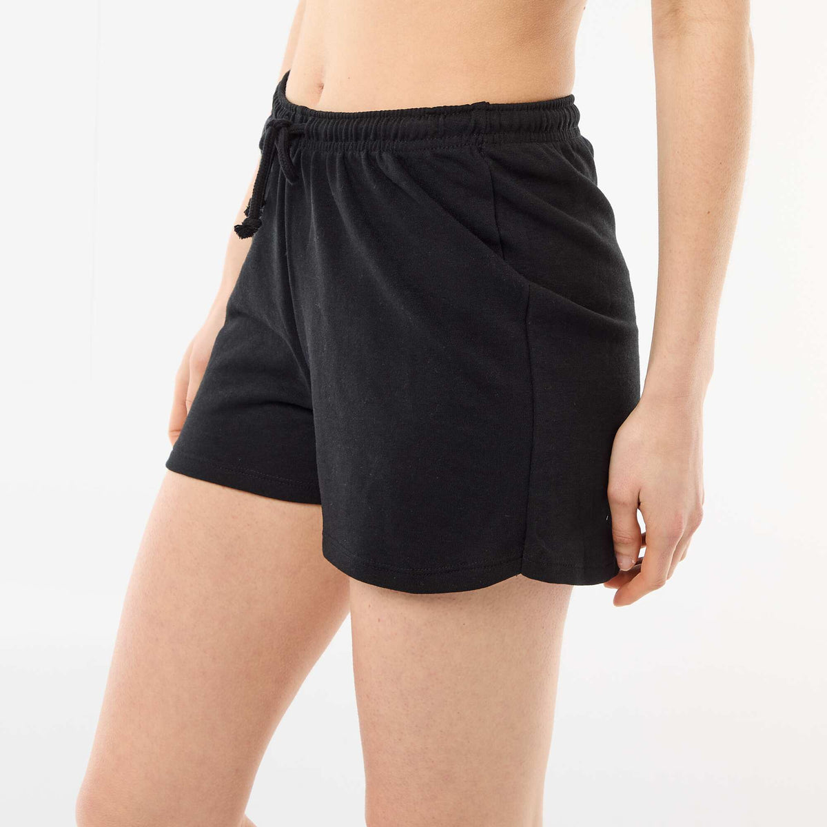 Pantalallona shumë të shkurtra pambuku të njëngjyrshme me lidhëse ZEZË