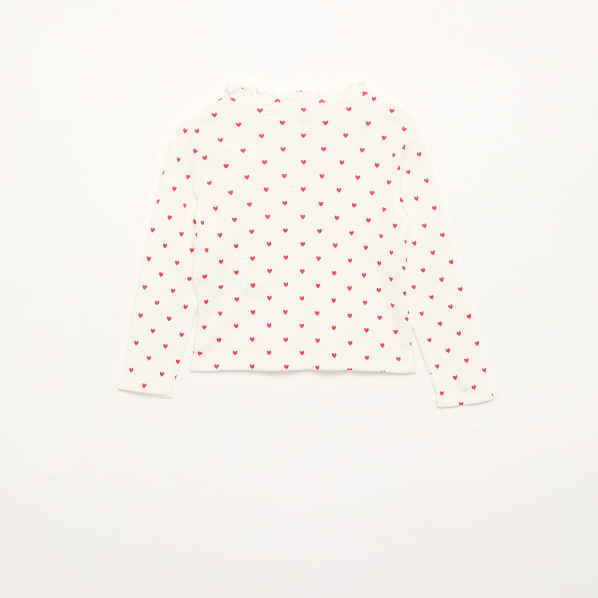 Ribbed T-Shirt with Scalloped Neck WHITE