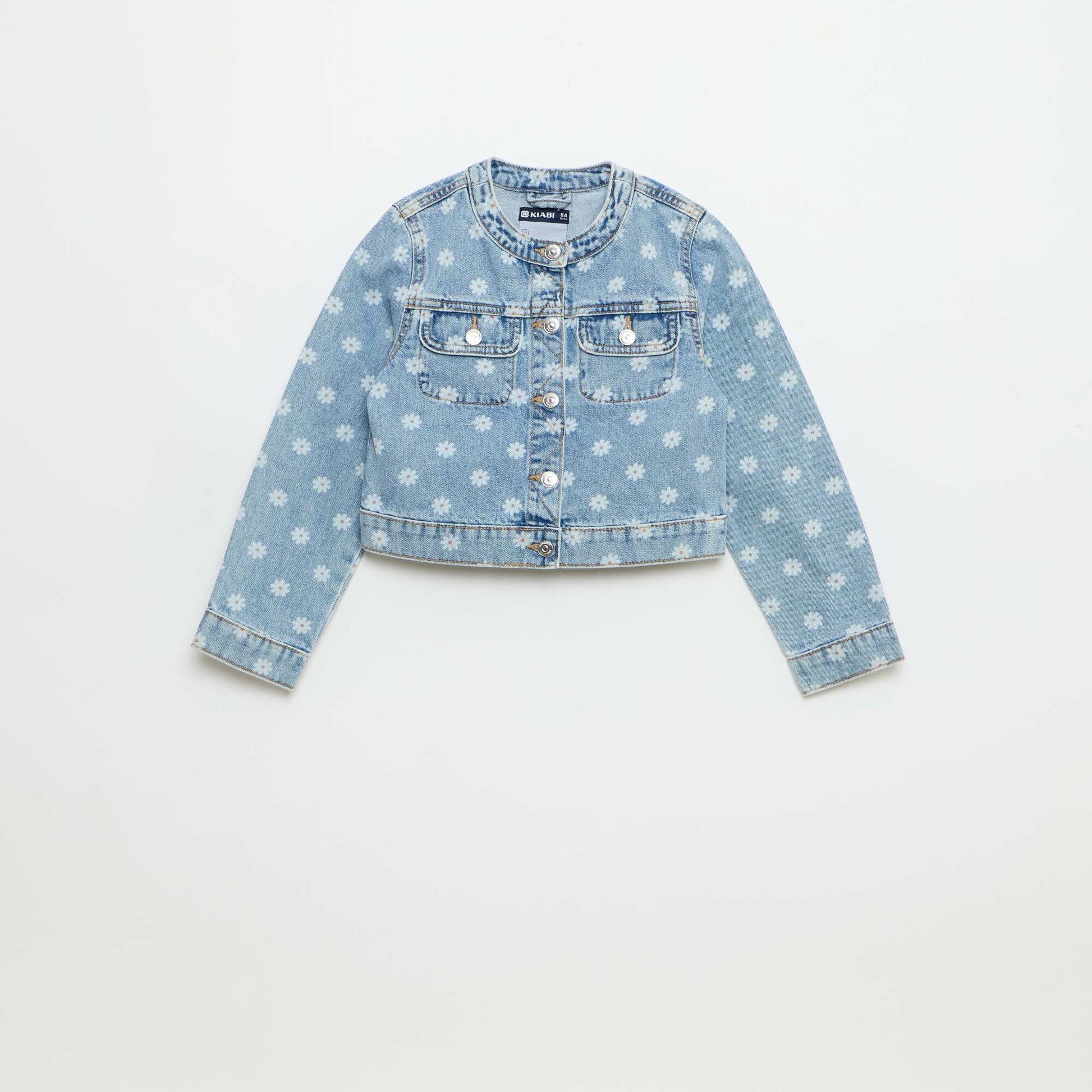 Round Neck Denim Jacket BLUE