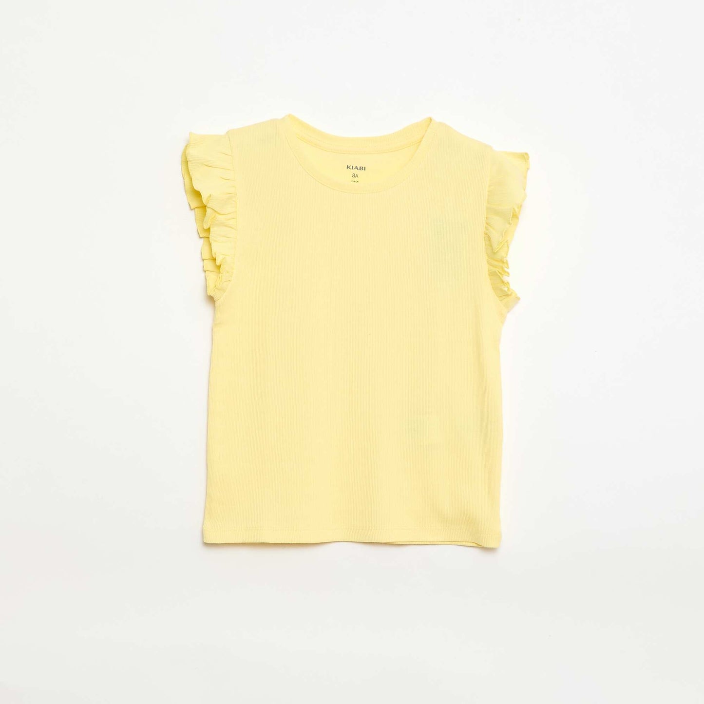 Ribbed T-shirt with Flutter Sleeves YELLOW