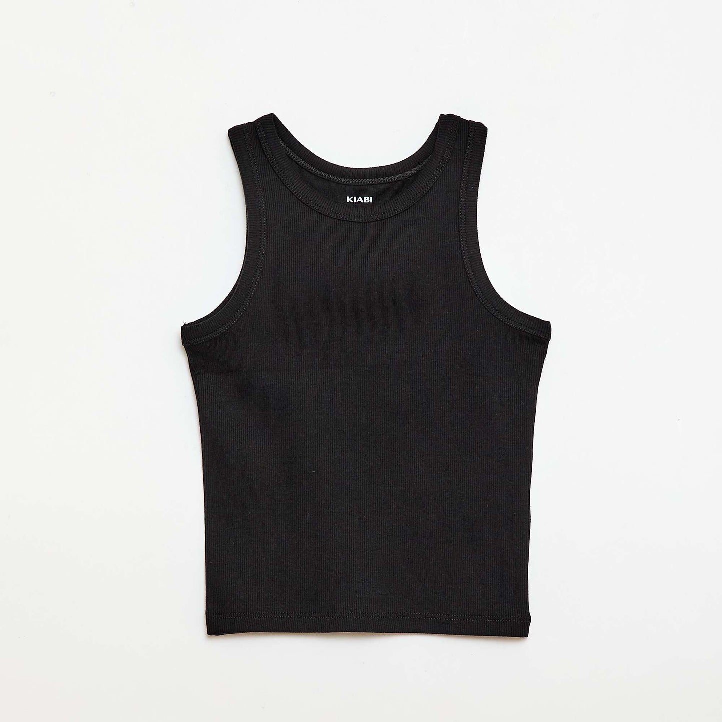 Ribbed Tank Top with Round Neck BLACK