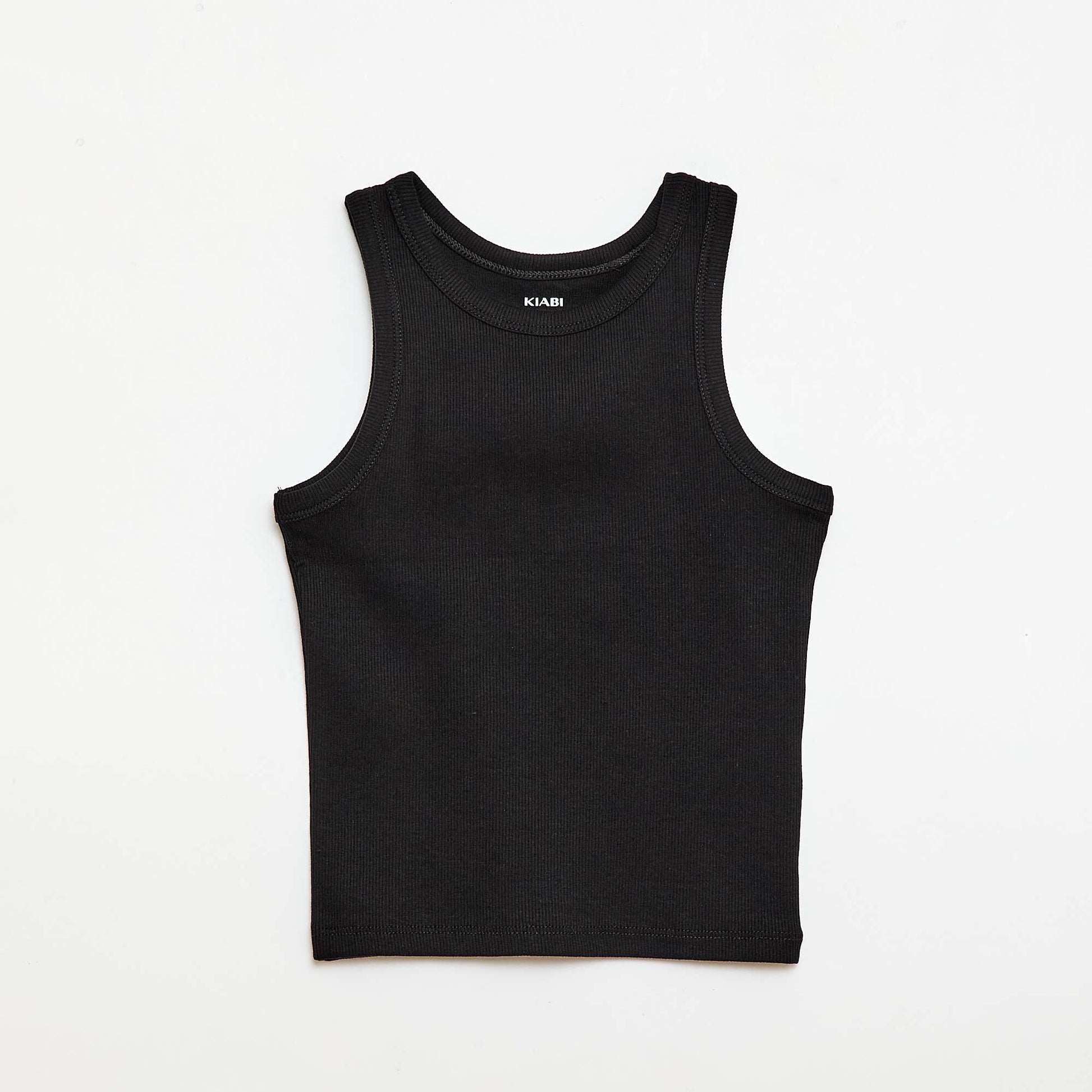Ribbed Tank Top with Round Neck BLACK