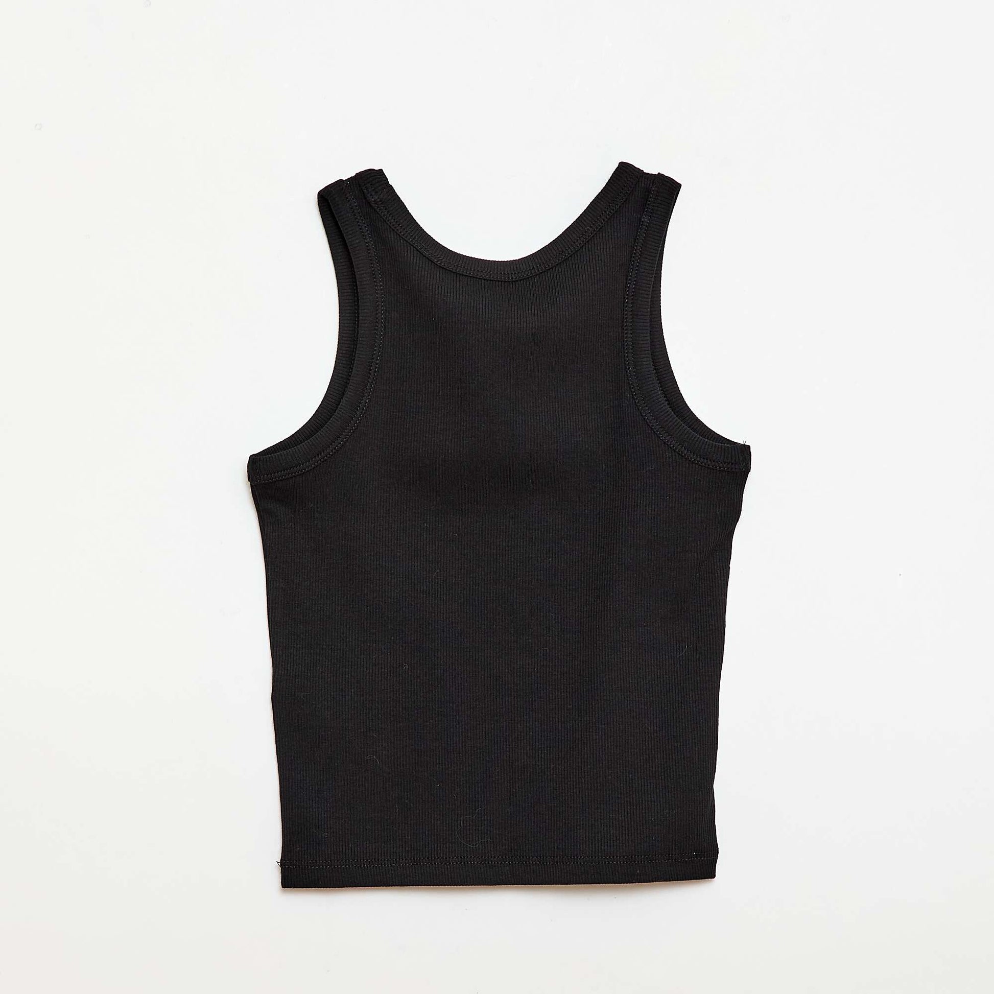 Ribbed Tank Top with Round Neck BLACK