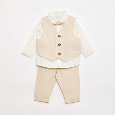 4-Piece Cotton and Linen Ceremony Outfit BEIGE