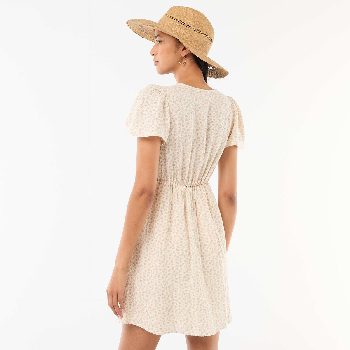 Short dress with butterfly sleeves in cotton and linen WHITE