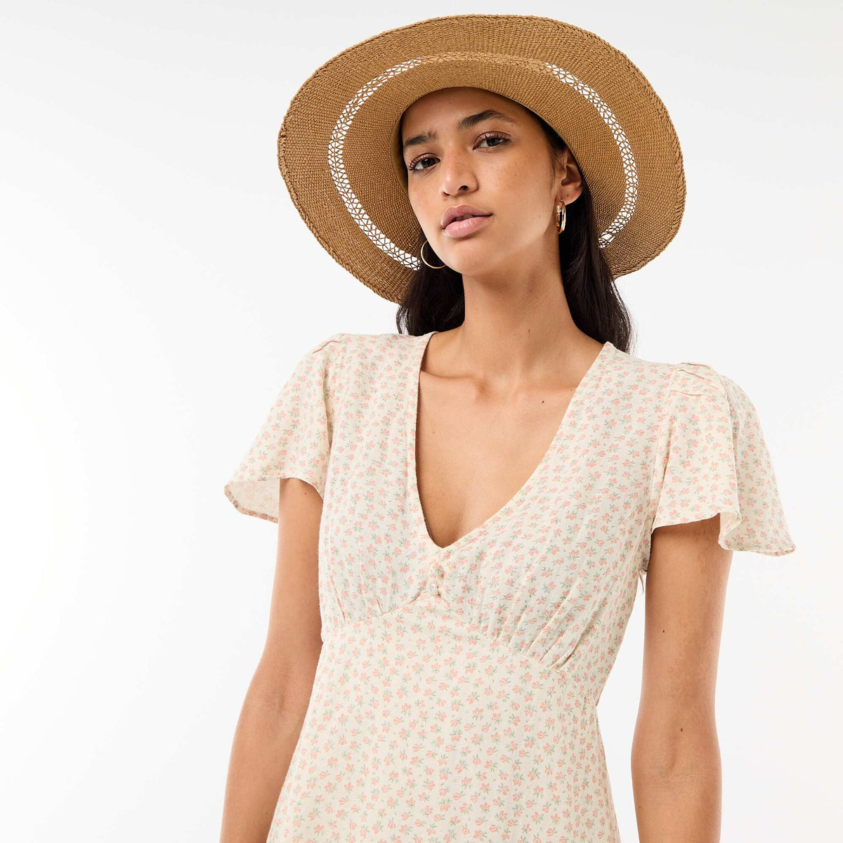 Short dress with butterfly sleeves in cotton and linen WHITE