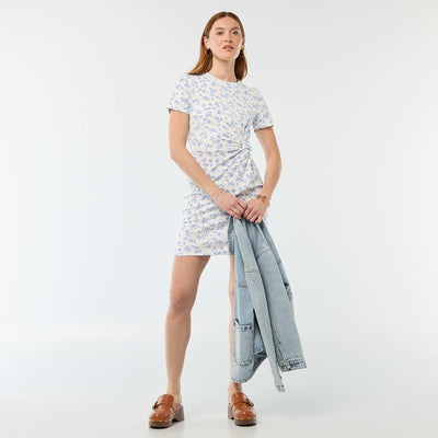 Short T-shirt dress with decorative knot BEIGE