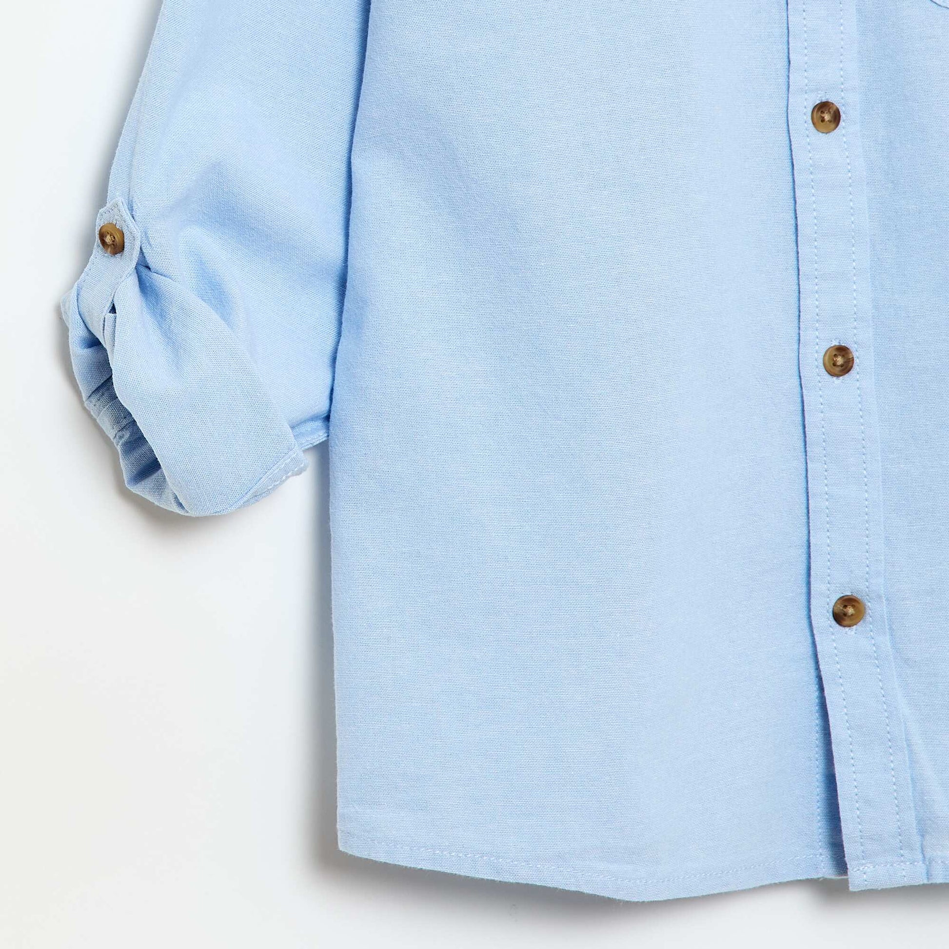 Plain Cotton Mandarin Collar Shirt BLUE