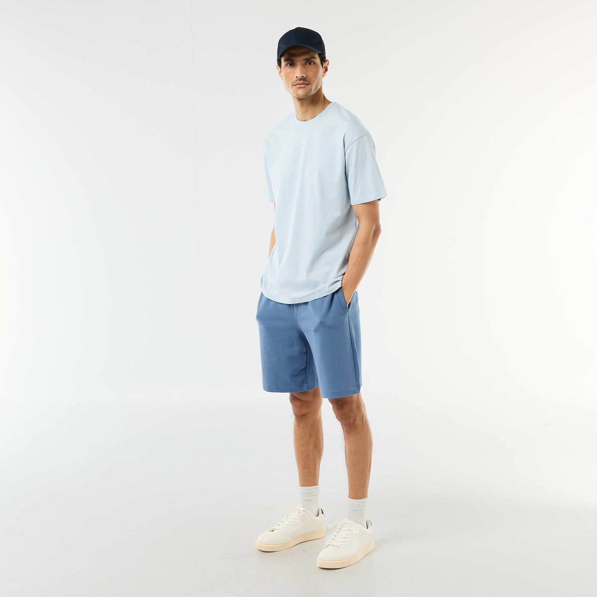 Plain Lightweight French Terry Bermuda Shorts BLUE