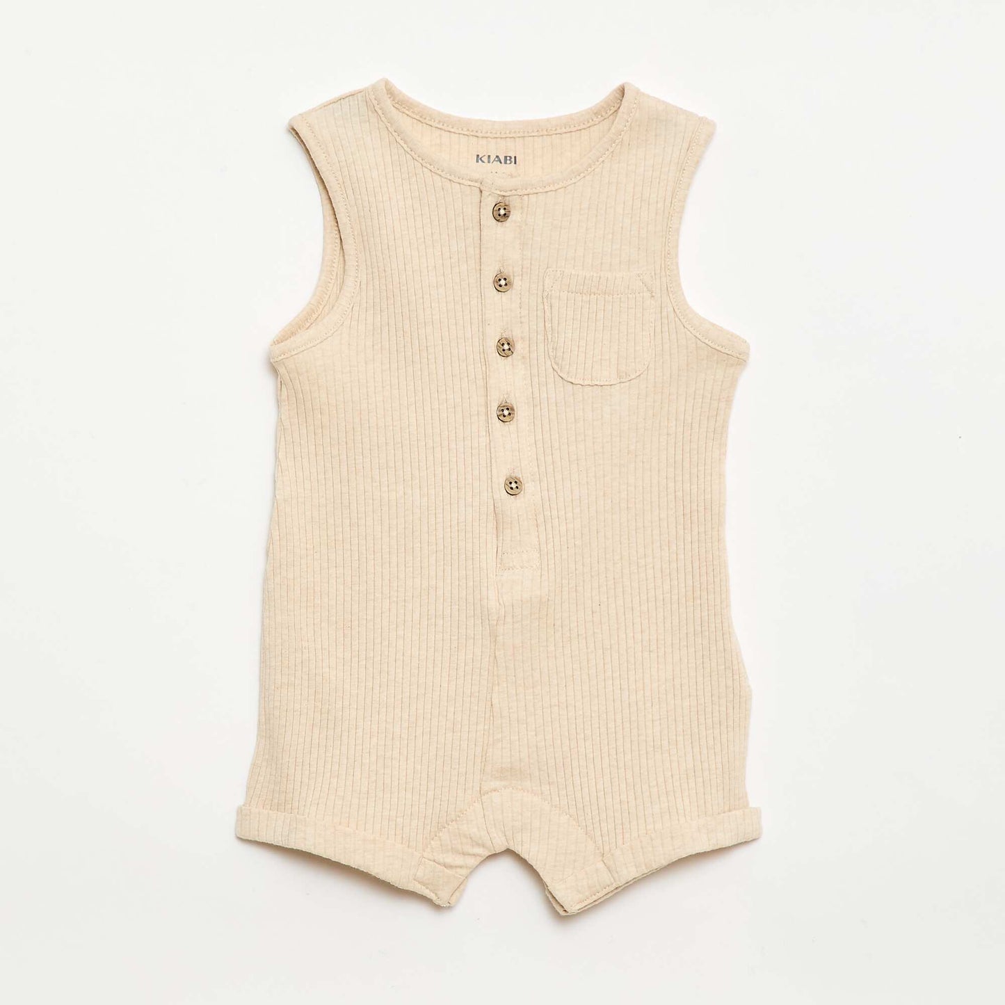 Ribbed knit short romper BEIGE