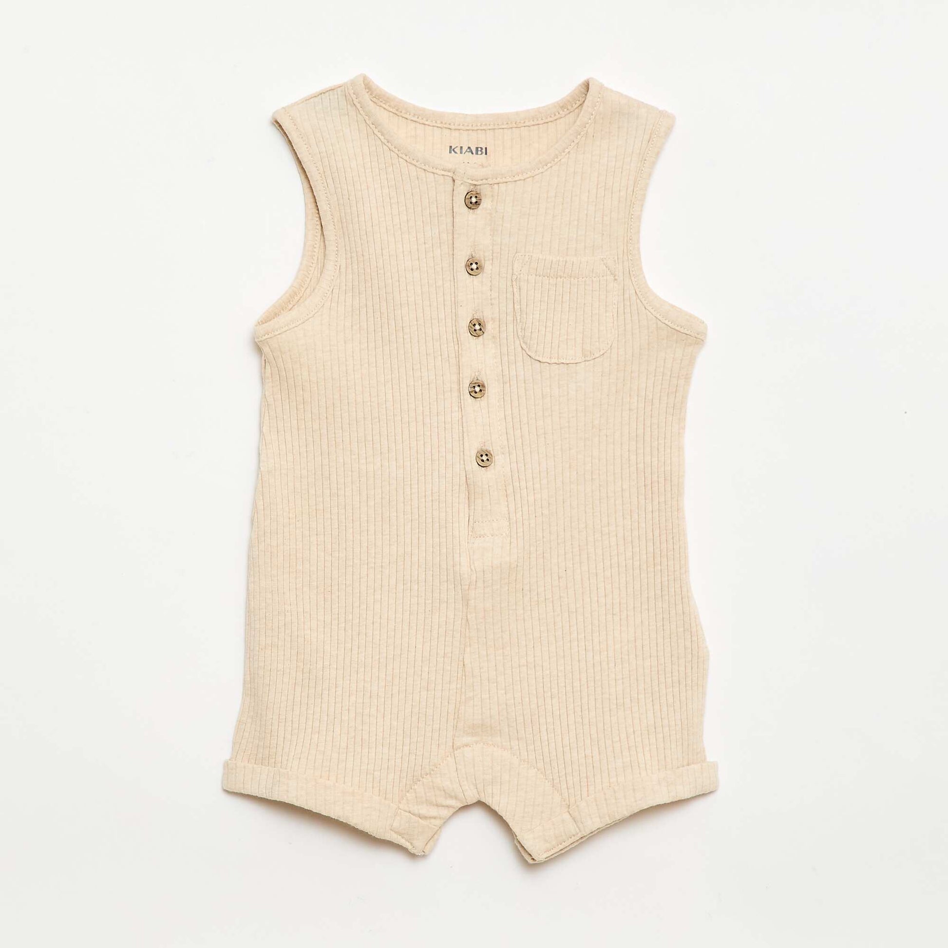 Ribbed knit short romper BEIGE
