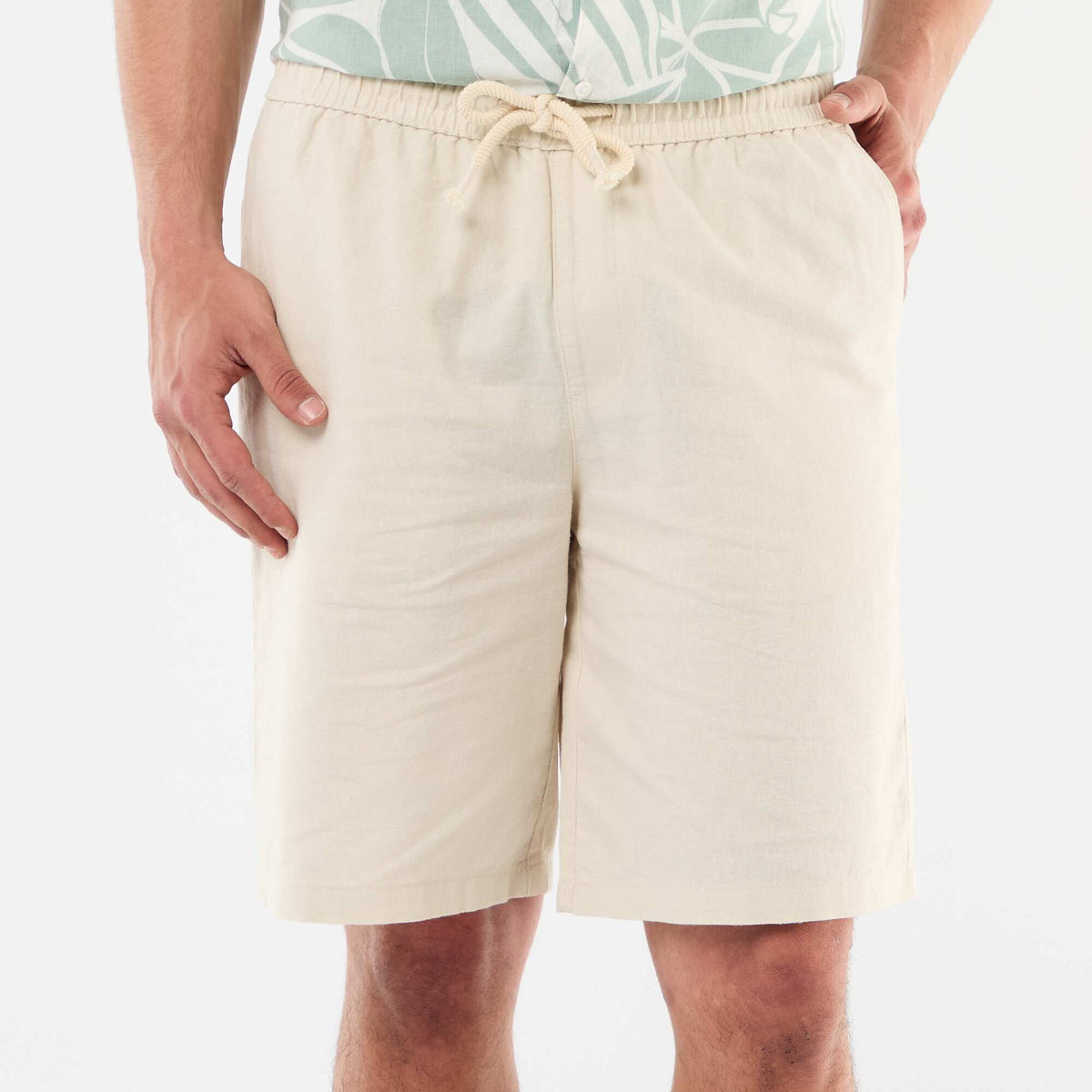 Linen blend Bermuda shorts BEIGE