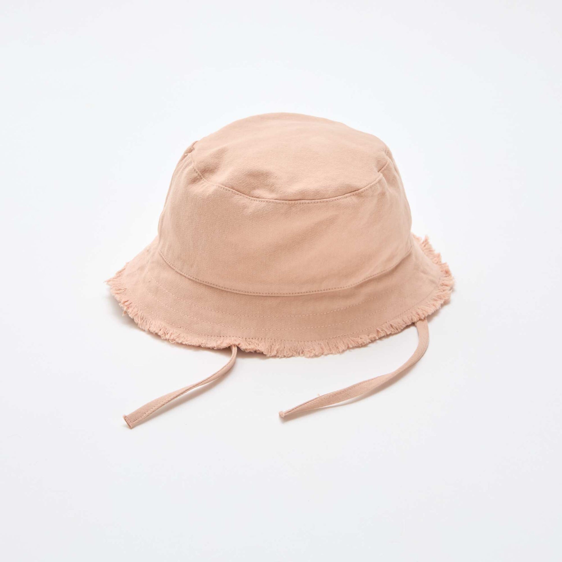 Fringed Cotton Bucket Hat with Ties PINK