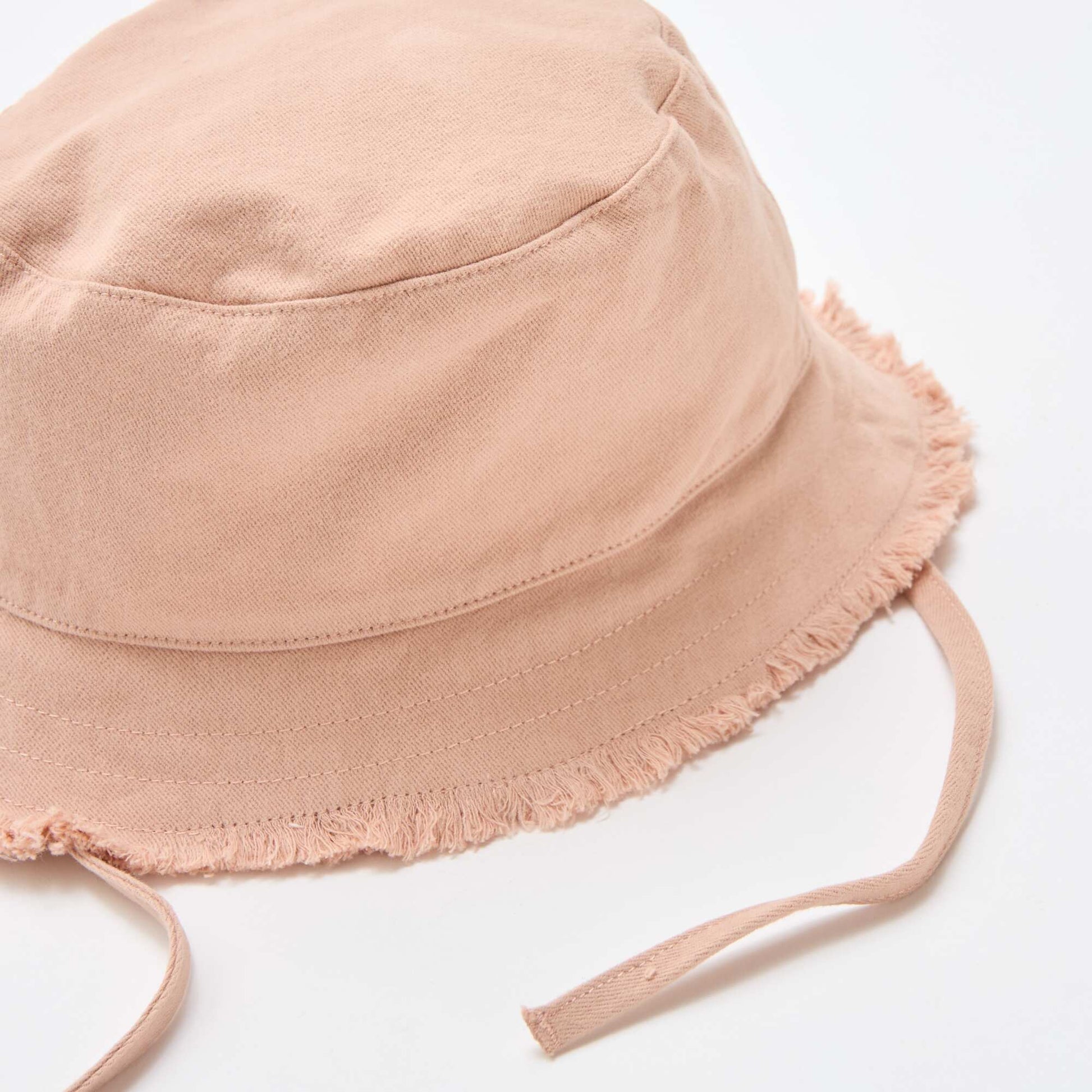 Fringed Cotton Bucket Hat with Ties PINK