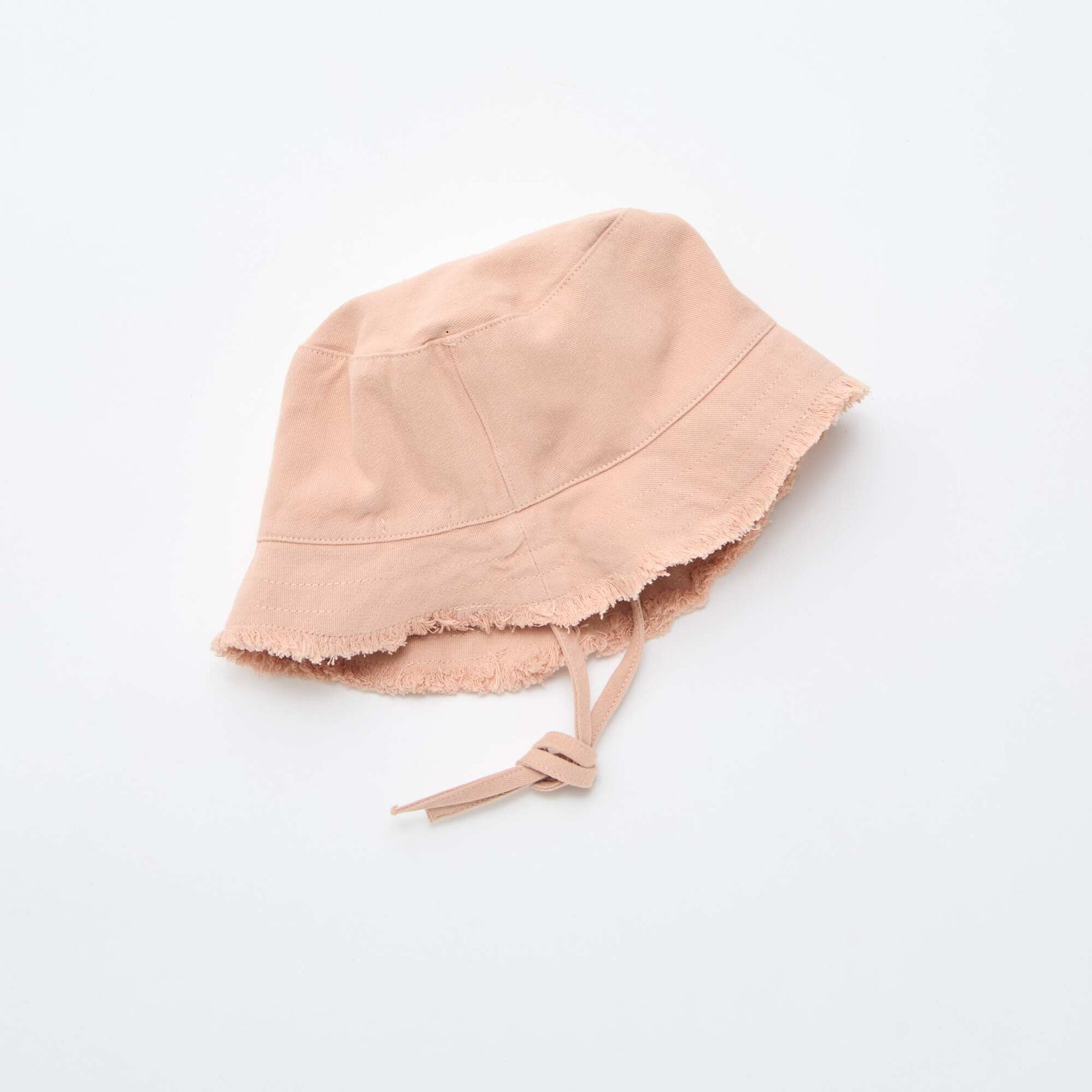 Fringed Cotton Bucket Hat with Ties PINK