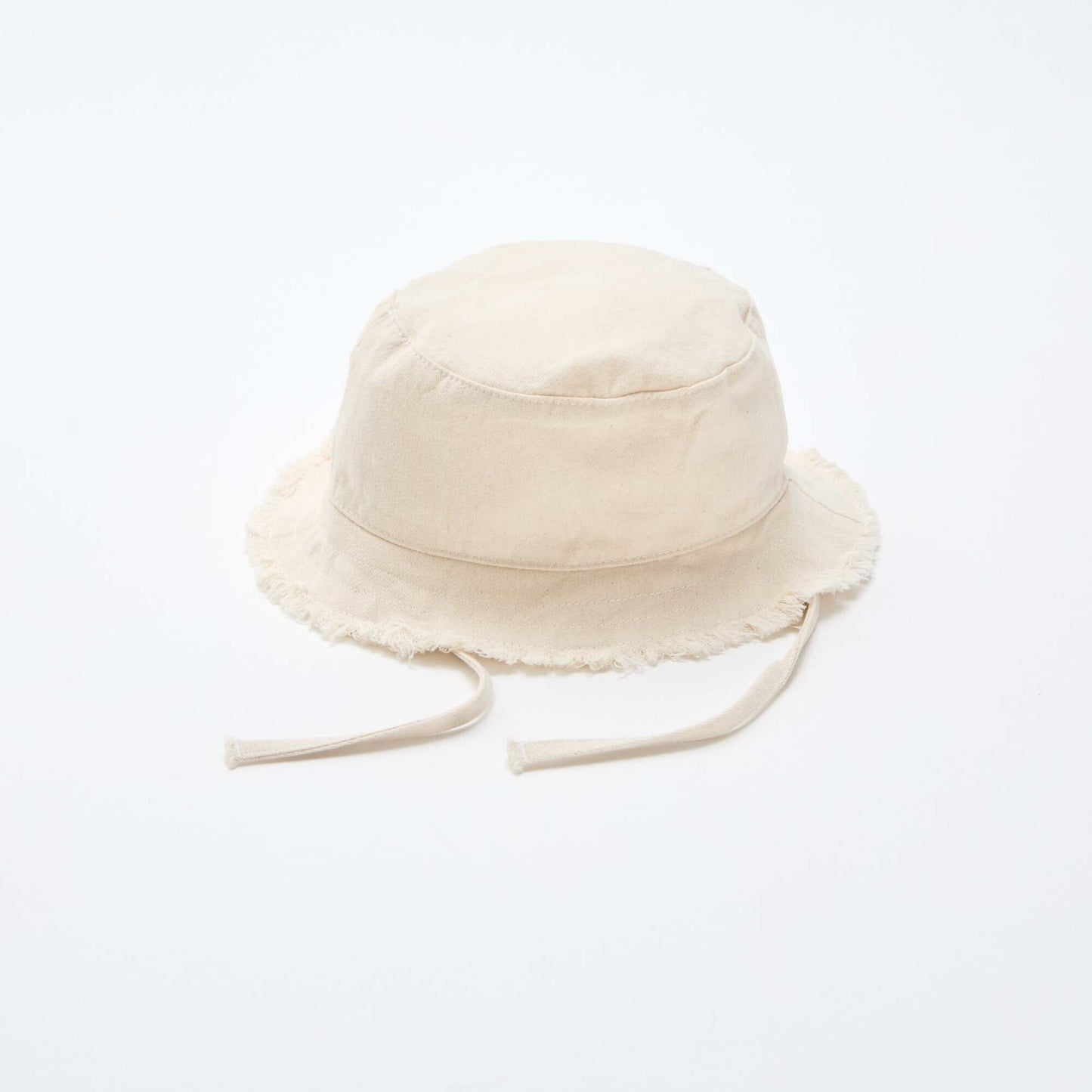 Fringed Cotton Bucket Hat with Ties BEIGE