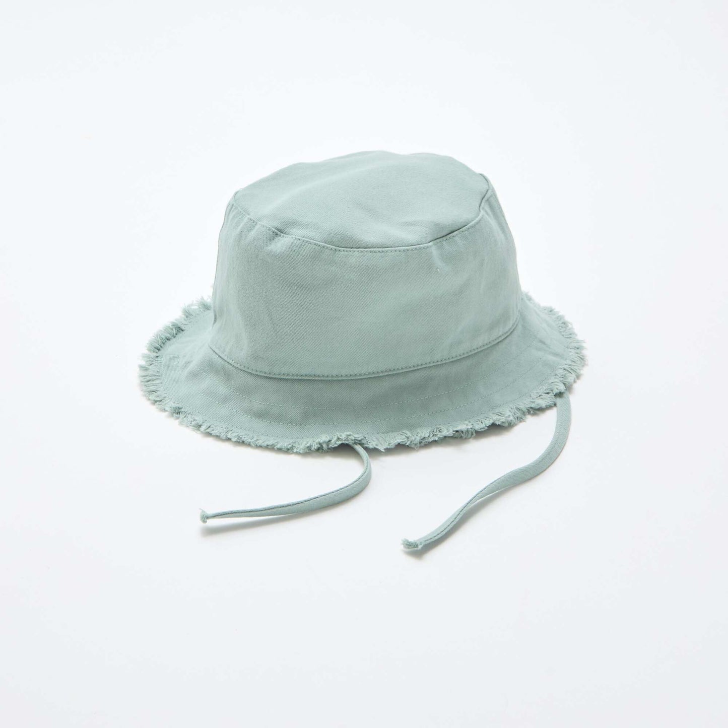 Fringed Cotton Bucket Hat with Ties GREEN
