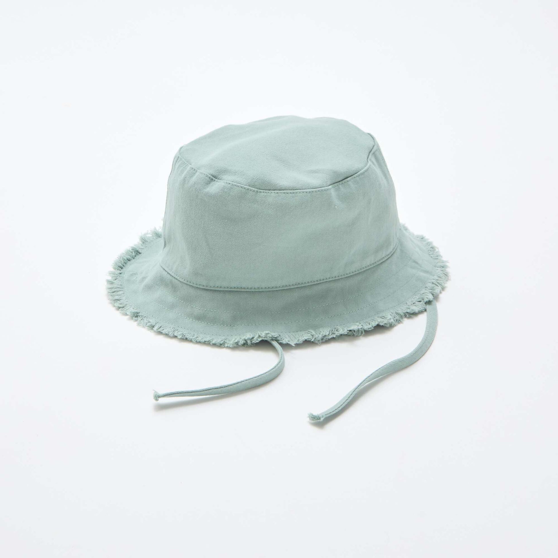 Fringed Cotton Bucket Hat with Ties GREEN