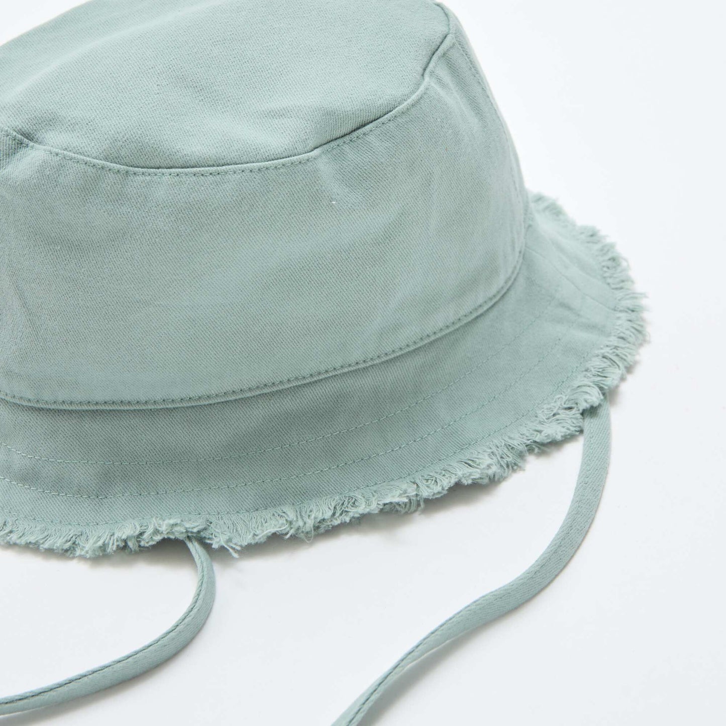 Fringed Cotton Bucket Hat with Ties GREEN