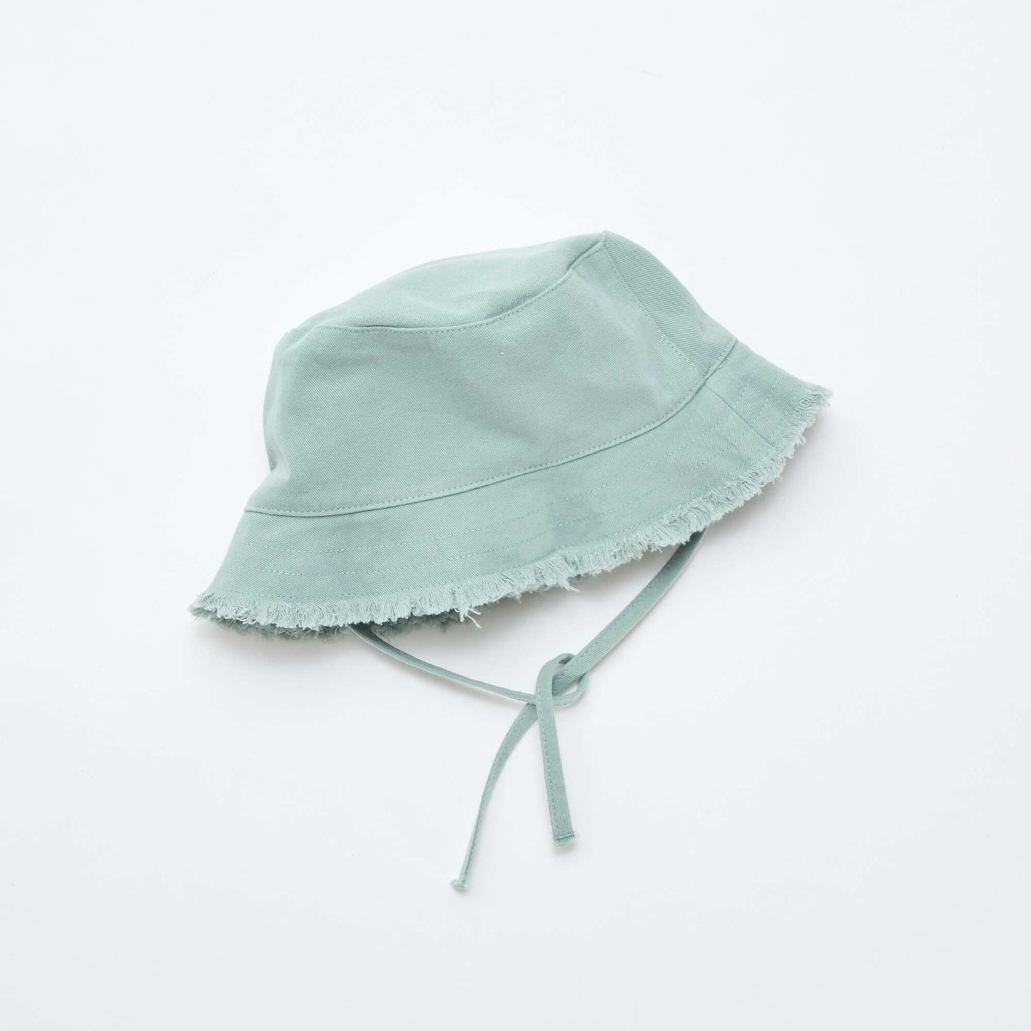 Fringed Cotton Bucket Hat with Ties GREEN