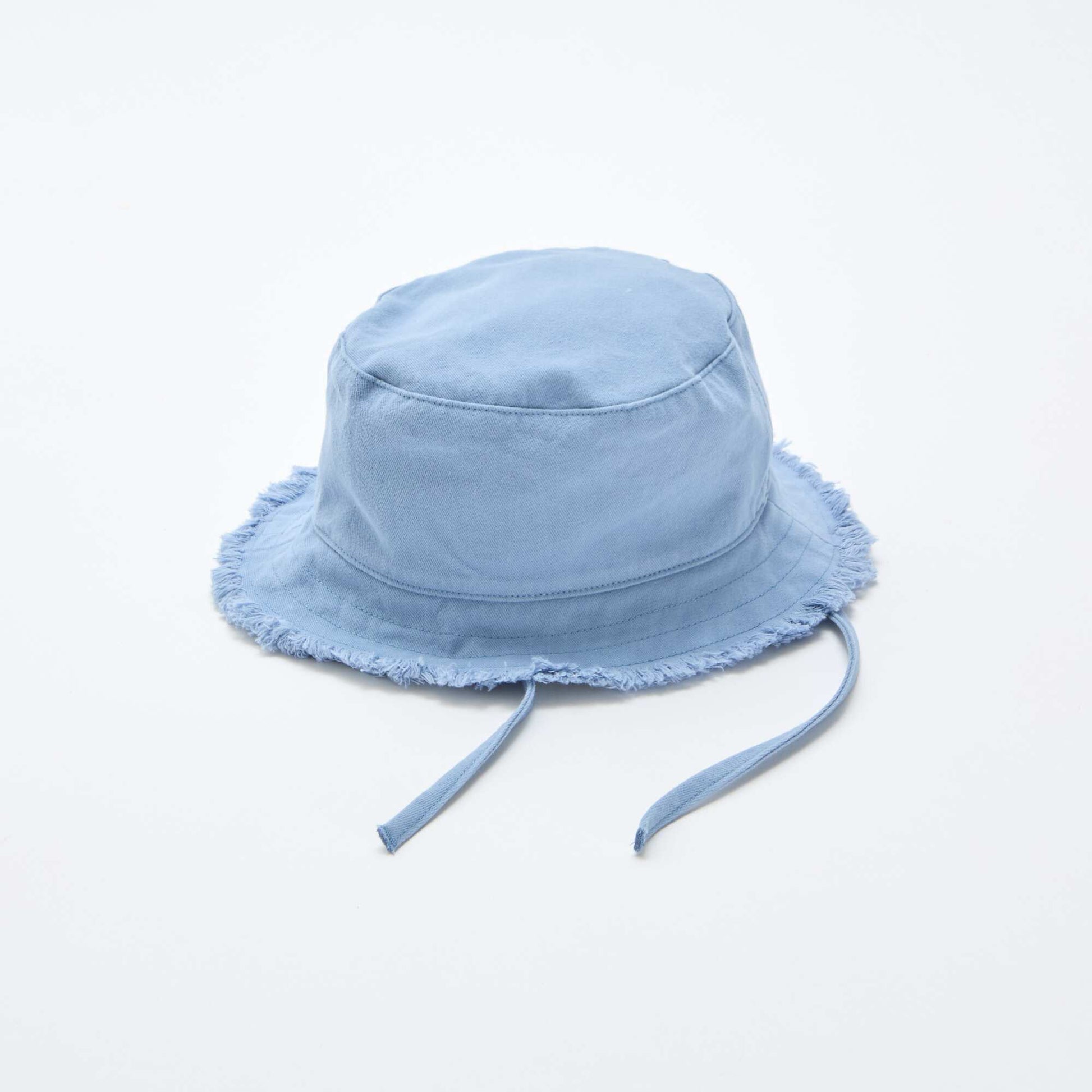 Fringed Cotton Bucket Hat with Ties BLUE