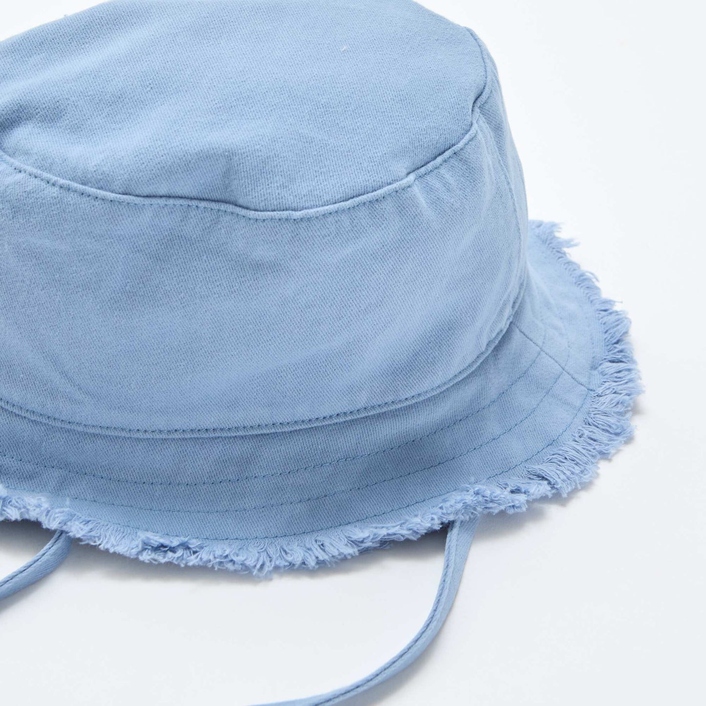 Fringed Cotton Bucket Hat with Ties BLUE