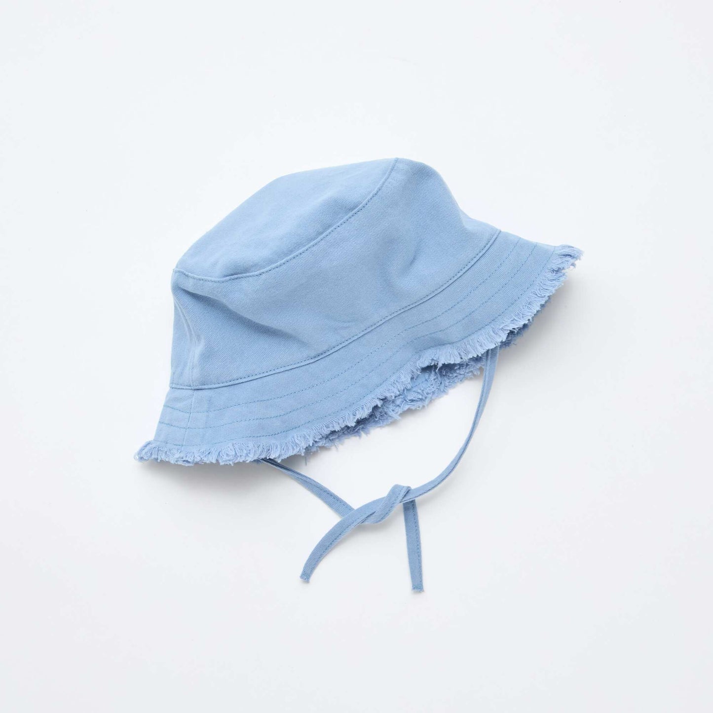 Fringed Cotton Bucket Hat with Ties BLUE