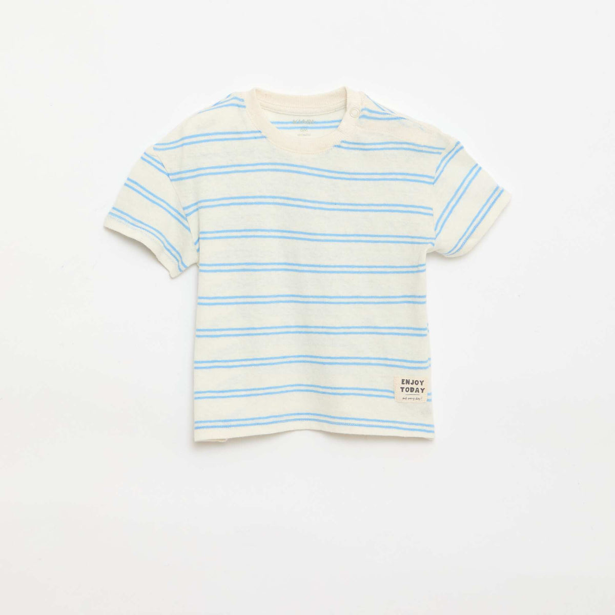 Striped cotton and linen jersey T-shirt WHITE