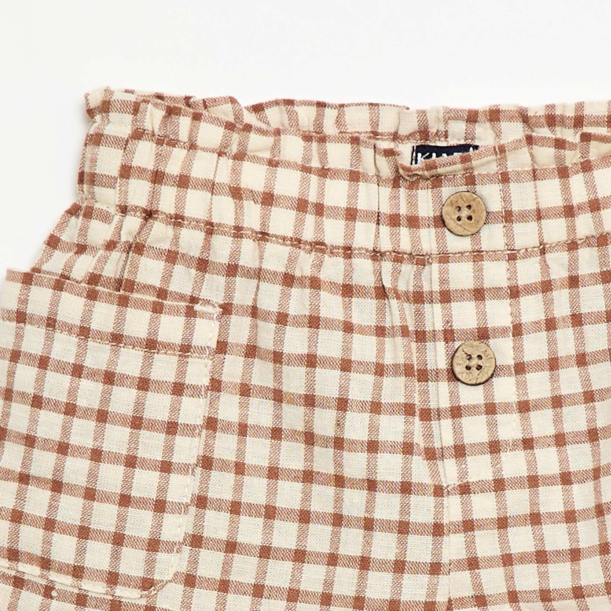 Checked cotton and linen shorts BROWN