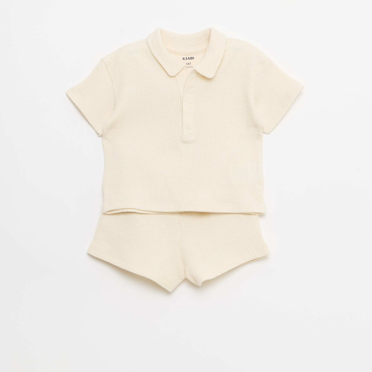 2-piece Waffle Knit Polo and Shorts Set WHITE