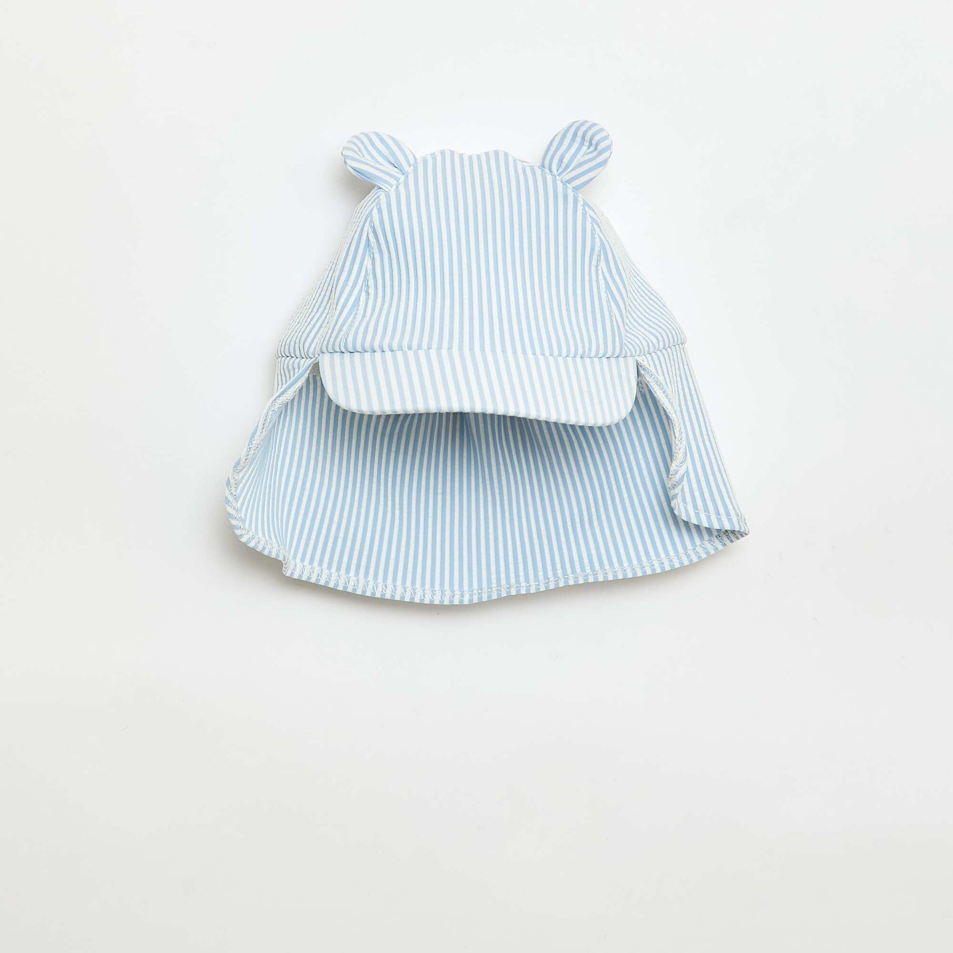 Striped Cap with Neck Flap and Ears BLUE