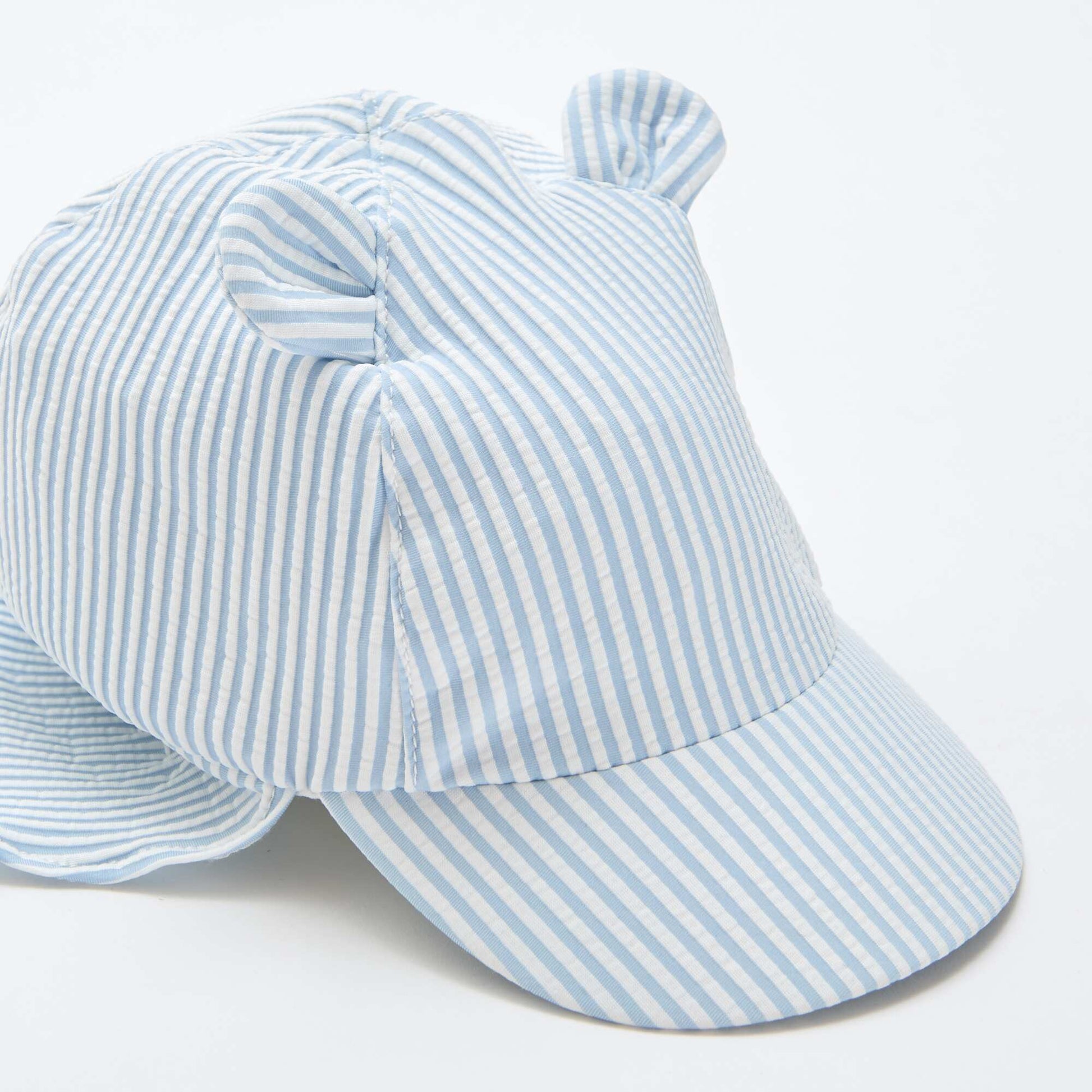 Striped Cap with Neck Flap and Ears BLUE